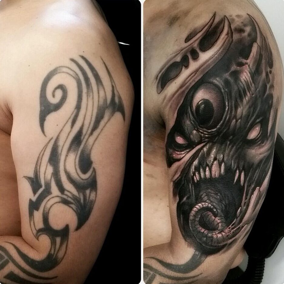 Horned Monster with Tongue and Eye Cover-Up