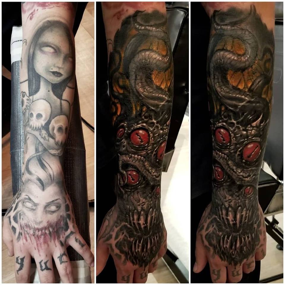 Eyed Monster with Tentacles Cover-Up (Use of Red and Yellow)