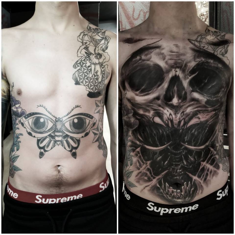 Full Chest and Stomach Piece Cover-Up