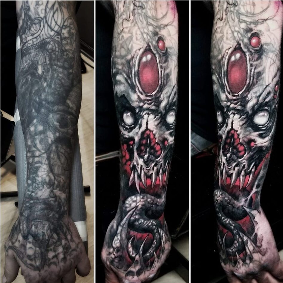 Red Eyed Skull with Tongue Cover-Up