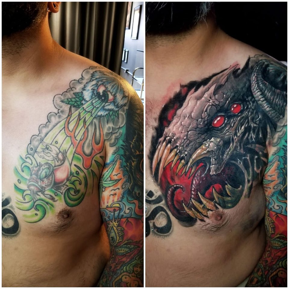 Horned Monster with Tongue Cover-Up (Use of Red)