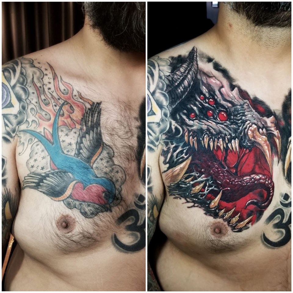 Horned Monster with Tongue Cover-Up (Use of Red)